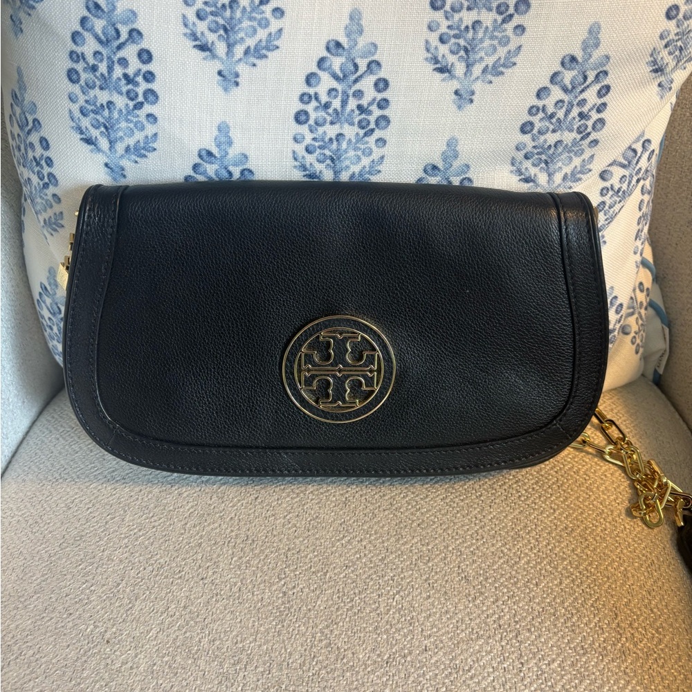 Tory Burch Black leather Reva convertible clutch